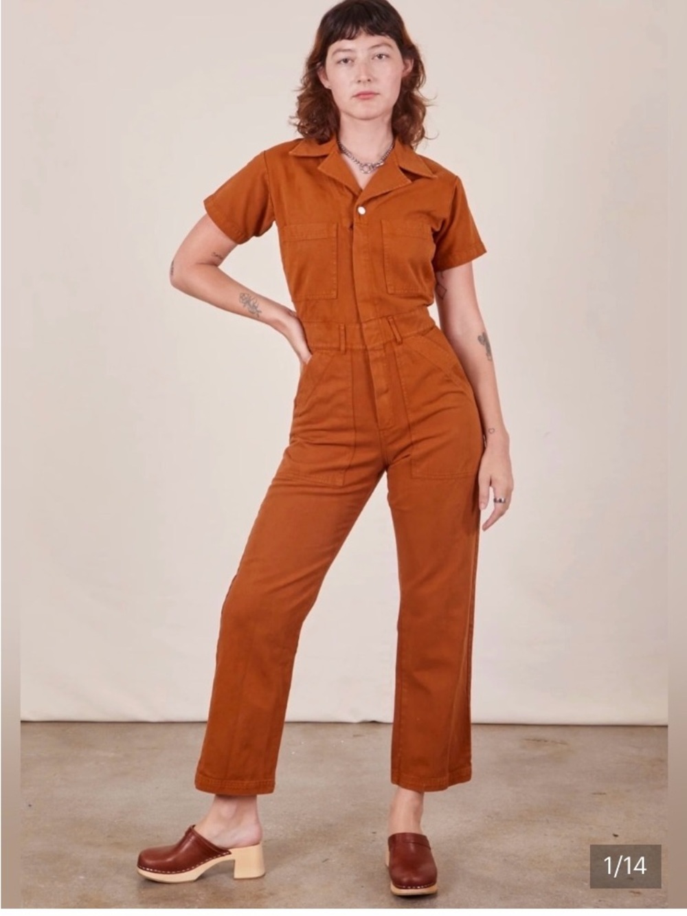Big Bud Press Terracotta Short Sleeve Jumpsuit. Petite Medium.